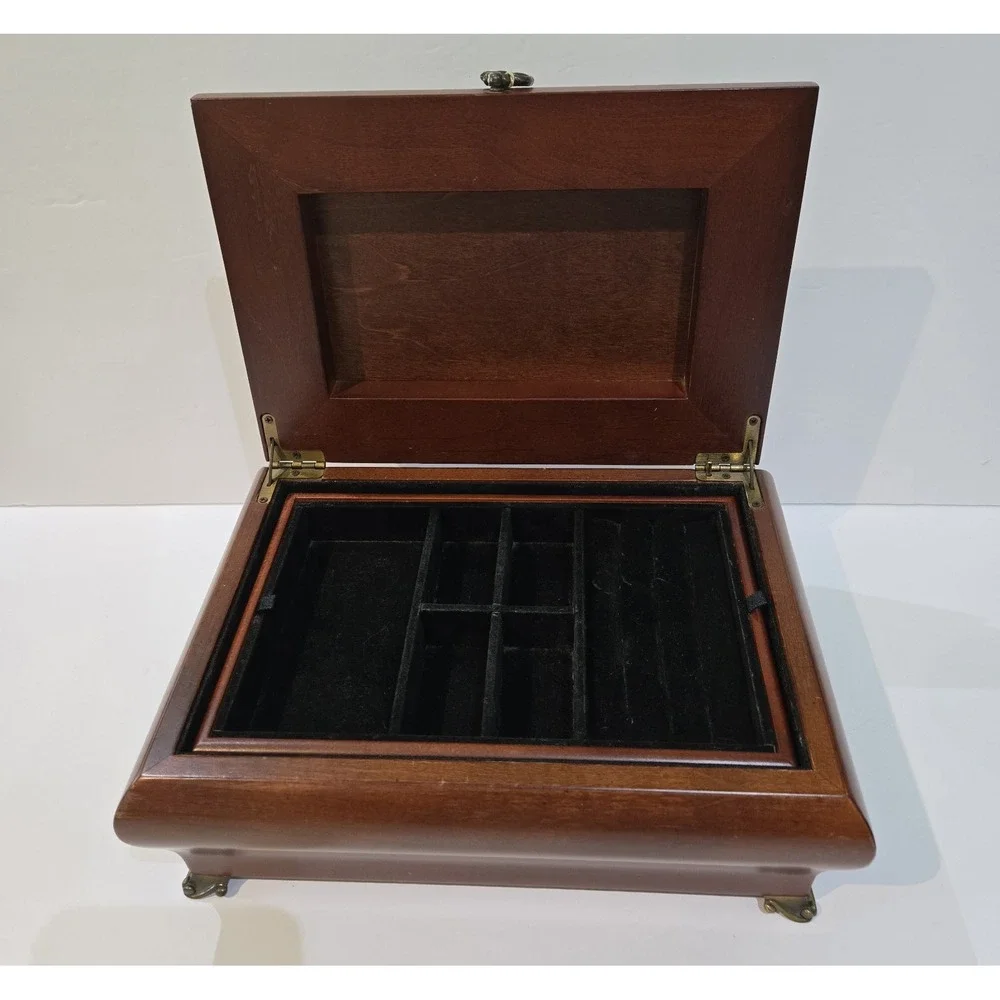 1998 Bombay Company Music Jewelry Box Cherry Wood Chest WONDERFUL WORLD Song